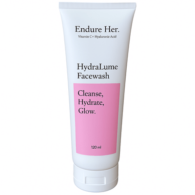 Endure Her HydraLume Facewash – gentle Vitamin C and Hyaluronic Acid cleanser for refreshing, hydrating, and glowing skin, now 50% off in summer sale