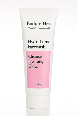 HydraLume Facewash tube with pink label on a white background