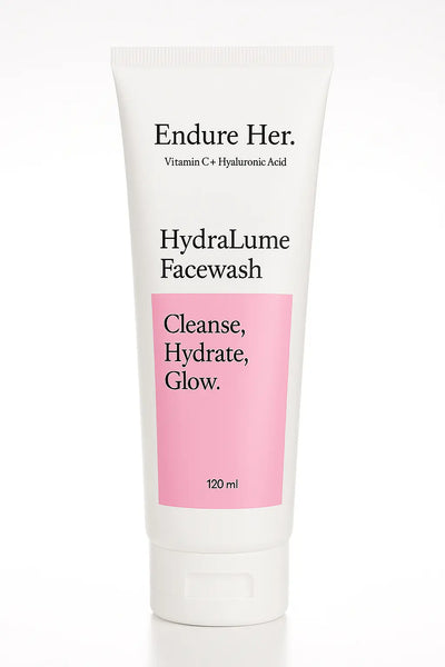 HydraLume Facewash tube with pink label on a white background