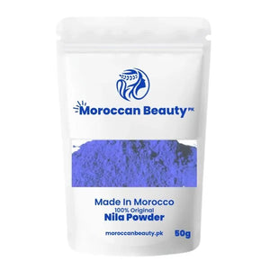 Container of Moroccan Nila Powder with 'Moroccan Beauty' branding on a white background